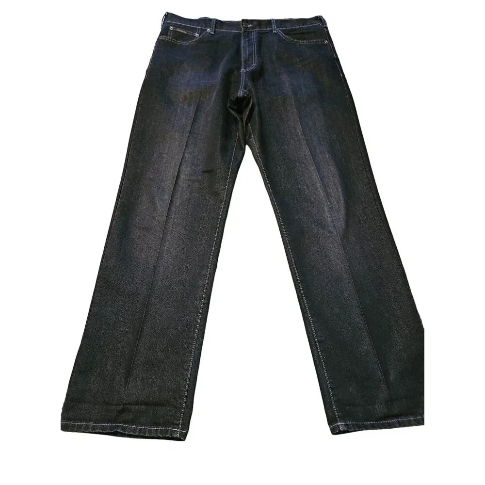 Calvin Klein Straight Leg Dark Wash Streetwear Jeans Gray Stitching Men Size 38